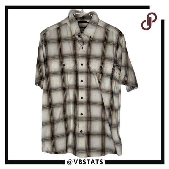 Carhartt Men's Chambray Loose Fit Plaid Button Down Shirt Brown Gray Size Medium - Picture 1 of 6